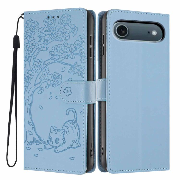Capa de telemóvel em pele vegana com relevo de gato na árvore e fecho de aba, Para iPhone 17e / 16e, Para iPhone 17 Pro Max, Para iPhone 17 Pro, Para iPhone 17, Para iPhone Air, Para iPhone 16 Pro Max