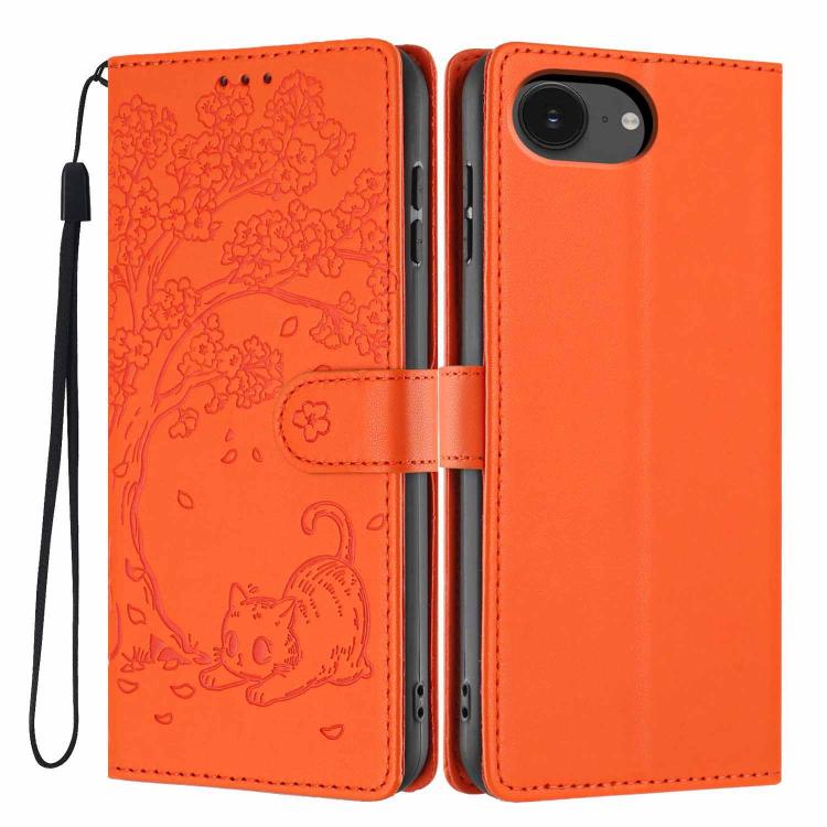 Capa de telemóvel em pele vegana com relevo de gato na árvore e fecho de aba, Para iPhone 17e / 16e, Para iPhone 17 Pro Max, Para iPhone 17 Pro, Para iPhone 17, Para iPhone Air, Para iPhone 16 Pro Max