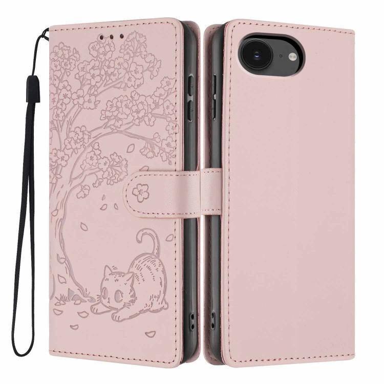 Capa de telemóvel em pele vegana com relevo de gato na árvore e fecho de aba, Para iPhone 17e / 16e, Para iPhone 17 Pro Max, Para iPhone 17 Pro, Para iPhone 17, Para iPhone Air, Para iPhone 16 Pro Max