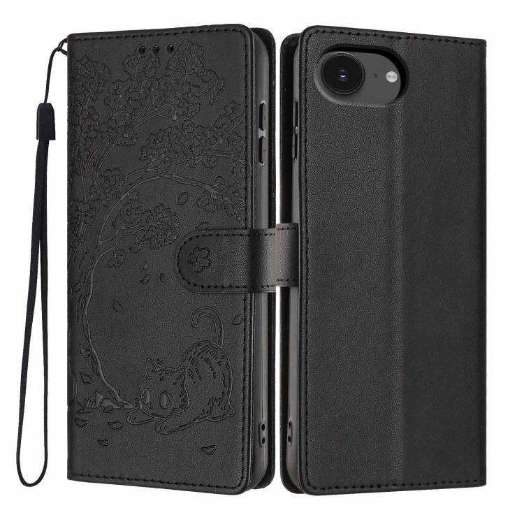 Capa de telemóvel em pele vegana com relevo de gato na árvore e fecho de aba, Para iPhone 17e / 16e, Para iPhone 17 Pro Max, Para iPhone 17 Pro, Para iPhone 17, Para iPhone Air, Para iPhone 16 Pro Max