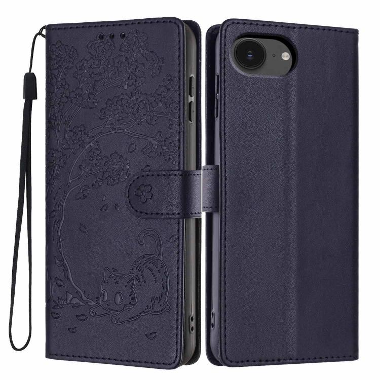 Capa de telemóvel em pele vegana com relevo de gato na árvore e fecho de aba, Para iPhone 17e / 16e, Para iPhone 17 Pro Max, Para iPhone 17 Pro, Para iPhone 17, Para iPhone Air, Para iPhone 16 Pro Max