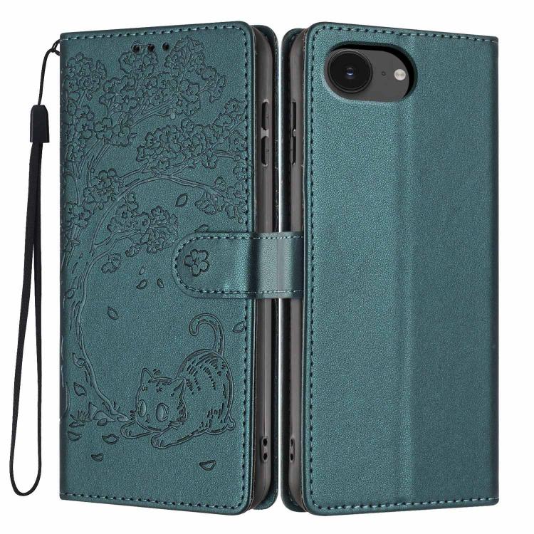 Capa de telemóvel em pele vegana com relevo de gato na árvore e fecho de aba, Para iPhone 17e / 16e, Para iPhone 17 Pro Max, Para iPhone 17 Pro, Para iPhone 17, Para iPhone Air, Para iPhone 16 Pro Max