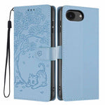 Capa de telemóvel em pele vegana com relevo de gato na árvore e fecho de aba, Para iPhone 17e / 16e, Para iPhone 17 Pro Max, Para iPhone 17 Pro, Para iPhone 17, Para iPhone Air, Para iPhone 16 Pro Max