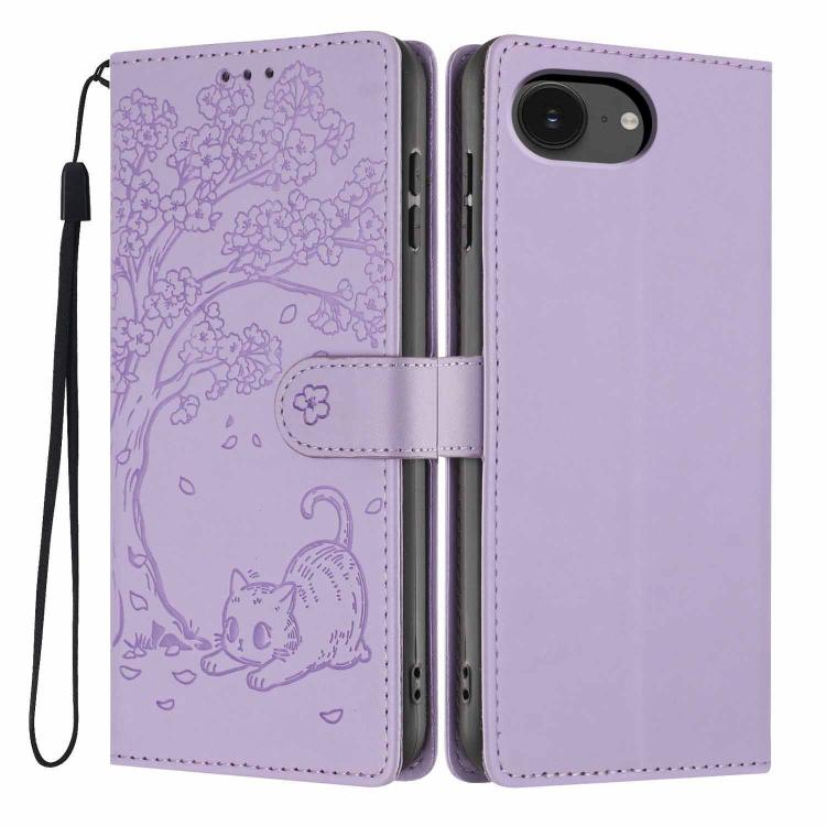 Capa de telemóvel em pele vegana com relevo de gato na árvore e fecho de aba, Para iPhone 17e / 16e, Para iPhone 17 Pro Max, Para iPhone 17 Pro, Para iPhone 17, Para iPhone Air, Para iPhone 16 Pro Max