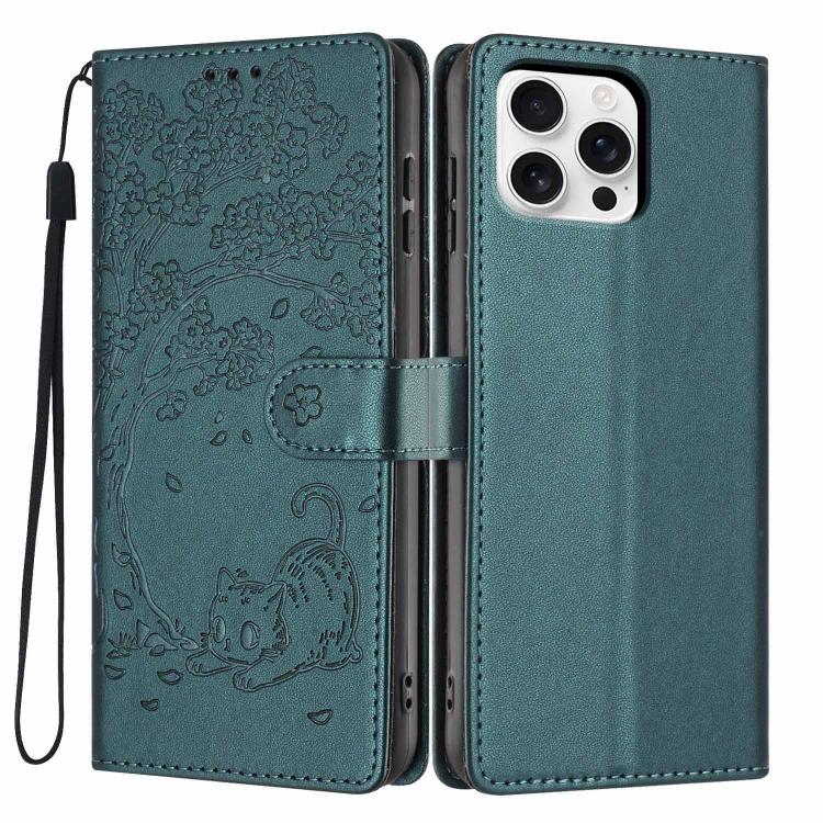 Capa de telemóvel em pele vegana com relevo de gato na árvore e fecho de aba, Para iPhone 17e / 16e, Para iPhone 17 Pro Max, Para iPhone 17 Pro, Para iPhone 17, Para iPhone Air, Para iPhone 16 Pro Max