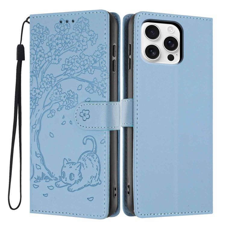 Capa de telemóvel em pele vegana com relevo de gato na árvore e fecho de aba, Para iPhone 17e / 16e, Para iPhone 17 Pro Max, Para iPhone 17 Pro, Para iPhone 17, Para iPhone Air, Para iPhone 16 Pro Max