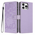 Capa de telemóvel em pele vegana com relevo de gato na árvore e fecho de aba, Para iPhone 16 Pro, Para iPhone 16 Plus, Para iPhone 16, Para iPhone 15 Pro Max, Para iPhone 15 Pro, Para iPhone 15 Plus