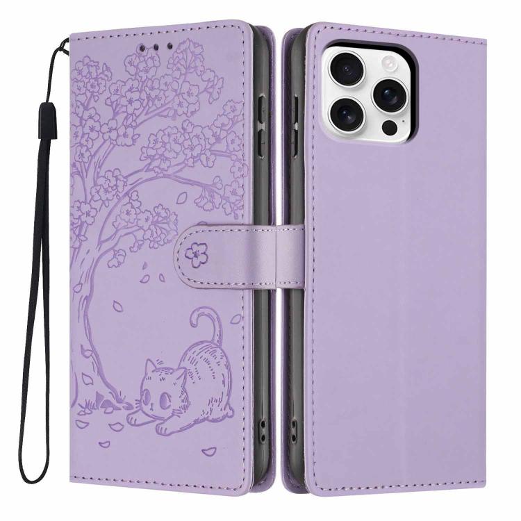 Capa de telemóvel em pele vegana com relevo de gato na árvore e fecho de aba, Para iPhone 16 Pro, Para iPhone 16 Plus, Para iPhone 16, Para iPhone 15 Pro Max, Para iPhone 15 Pro, Para iPhone 15 Plus