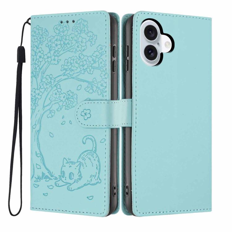 Capa de telemóvel em pele vegana com relevo de gato na árvore e fecho de aba, Para iPhone 16 Pro, Para iPhone 16 Plus, Para iPhone 16, Para iPhone 15 Pro Max, Para iPhone 15 Pro, Para iPhone 15 Plus