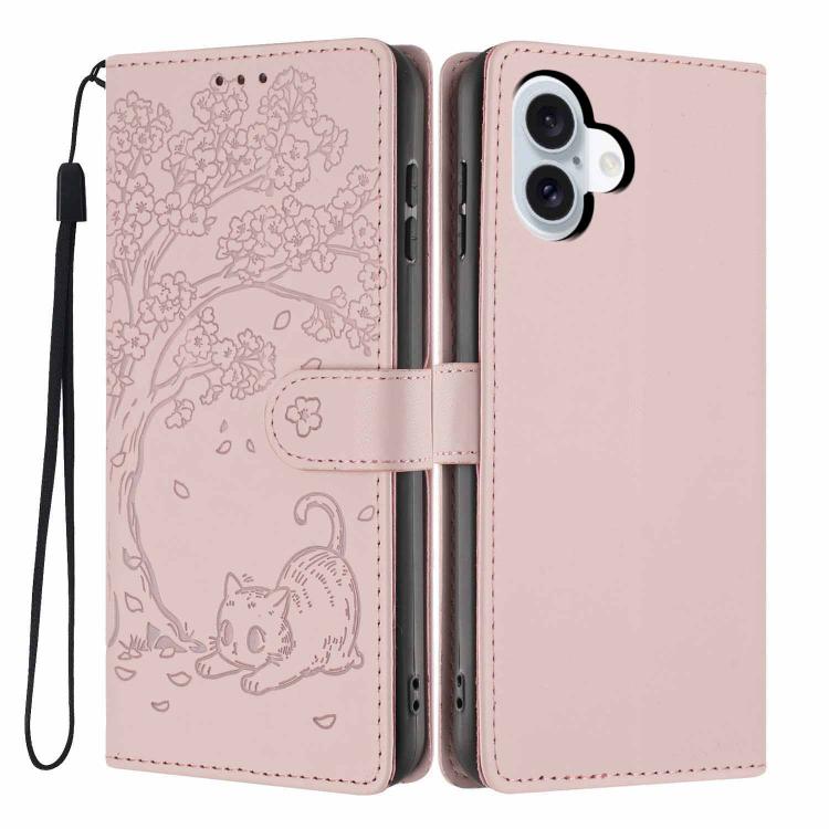 Capa de telemóvel em pele vegana com relevo de gato na árvore e fecho de aba, Para iPhone 16 Pro, Para iPhone 16 Plus, Para iPhone 16, Para iPhone 15 Pro Max, Para iPhone 15 Pro, Para iPhone 15 Plus