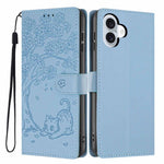 Capa de telemóvel em pele vegana com relevo de gato na árvore e fecho de aba, Para iPhone 16 Pro, Para iPhone 16 Plus, Para iPhone 16, Para iPhone 15 Pro Max, Para iPhone 15 Pro, Para iPhone 15 Plus