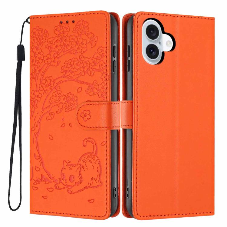 Capa de telemóvel em pele vegana com relevo de gato na árvore e fecho de aba, Para iPhone 16 Pro, Para iPhone 16 Plus, Para iPhone 16, Para iPhone 15 Pro Max, Para iPhone 15 Pro, Para iPhone 15 Plus