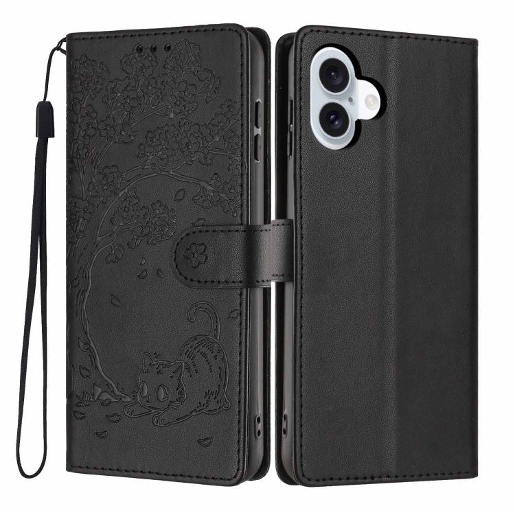 Capa de telemóvel em pele vegana com relevo de gato na árvore e fecho de aba, Para iPhone 16 Pro, Para iPhone 16 Plus, Para iPhone 16, Para iPhone 15 Pro Max, Para iPhone 15 Pro, Para iPhone 15 Plus