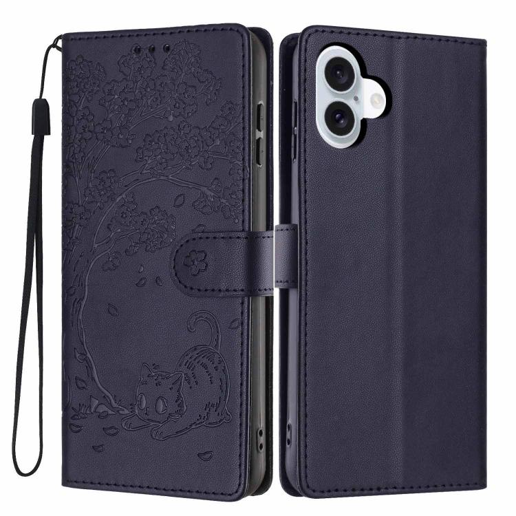 Capa de telemóvel em pele vegana com relevo de gato na árvore e fecho de aba, Para iPhone 16 Pro, Para iPhone 16 Plus, Para iPhone 16, Para iPhone 15 Pro Max, Para iPhone 15 Pro, Para iPhone 15 Plus
