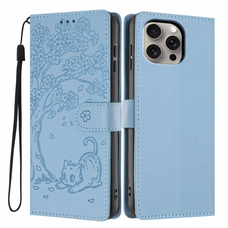 Capa de telemóvel em pele vegana com relevo de gato na árvore e fecho de aba, Para iPhone 16 Pro, Para iPhone 16 Plus, Para iPhone 16, Para iPhone 15 Pro Max, Para iPhone 15 Pro, Para iPhone 15 Plus