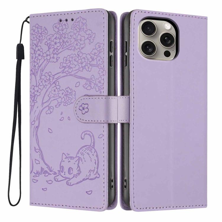 Capa de telemóvel em pele vegana com relevo de gato na árvore e fecho de aba, Para iPhone 16 Pro, Para iPhone 16 Plus, Para iPhone 16, Para iPhone 15 Pro Max, Para iPhone 15 Pro, Para iPhone 15 Plus