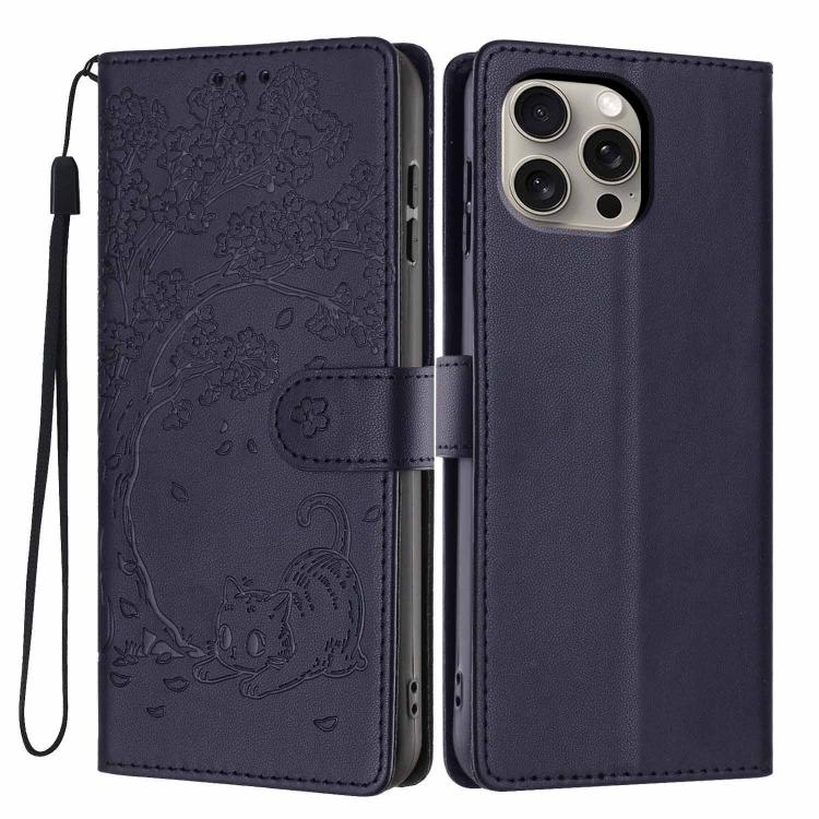 Capa de telemóvel em pele vegana com relevo de gato na árvore e fecho de aba, Para iPhone 16 Pro, Para iPhone 16 Plus, Para iPhone 16, Para iPhone 15 Pro Max, Para iPhone 15 Pro, Para iPhone 15 Plus