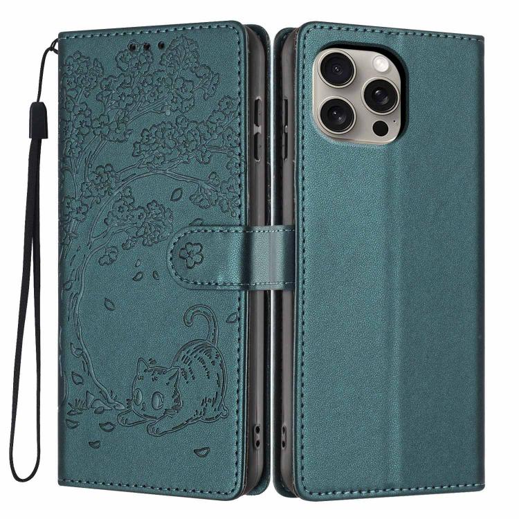 Capa de telemóvel em pele vegana com relevo de gato na árvore e fecho de aba, Para iPhone 16 Pro, Para iPhone 16 Plus, Para iPhone 16, Para iPhone 15 Pro Max, Para iPhone 15 Pro, Para iPhone 15 Plus