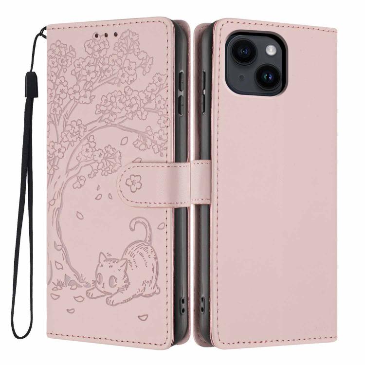 Capa de telemóvel em pele vegana com relevo de gato na árvore e fecho de aba, Para iPhone 16 Pro, Para iPhone 16 Plus, Para iPhone 16, Para iPhone 15 Pro Max, Para iPhone 15 Pro, Para iPhone 15 Plus