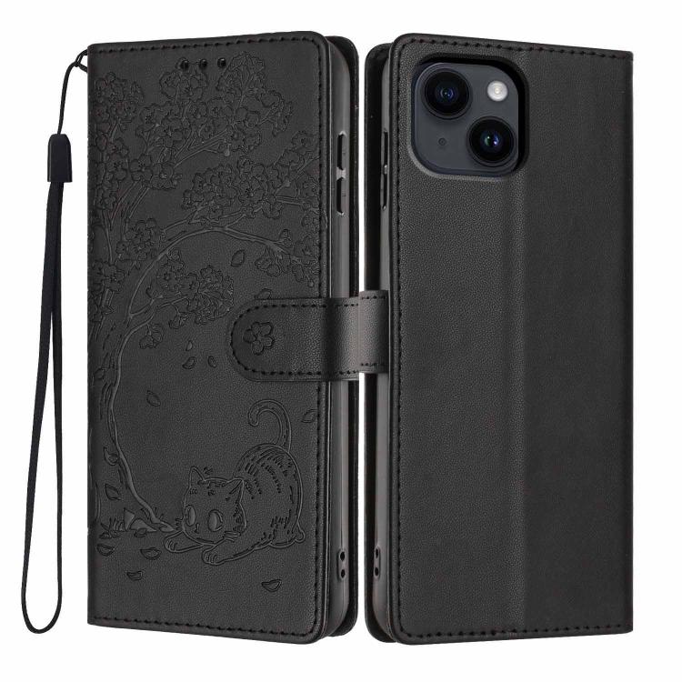 Capa de telemóvel em pele vegana com relevo de gato na árvore e fecho de aba, Para iPhone 16 Pro, Para iPhone 16 Plus, Para iPhone 16, Para iPhone 15 Pro Max, Para iPhone 15 Pro, Para iPhone 15 Plus