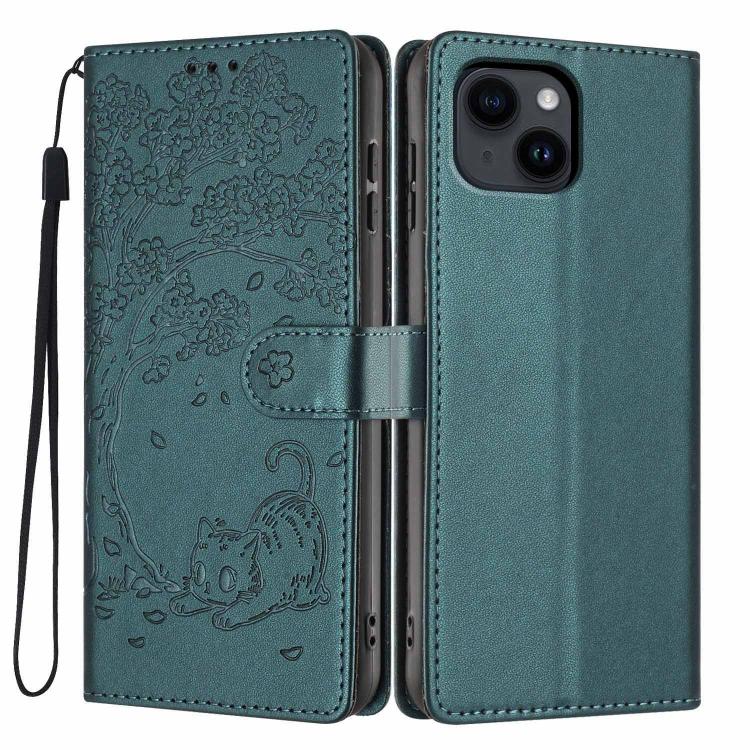 Capa de telemóvel em pele vegana com relevo de gato na árvore e fecho de aba, Para iPhone 16 Pro, Para iPhone 16 Plus, Para iPhone 16, Para iPhone 15 Pro Max, Para iPhone 15 Pro, Para iPhone 15 Plus
