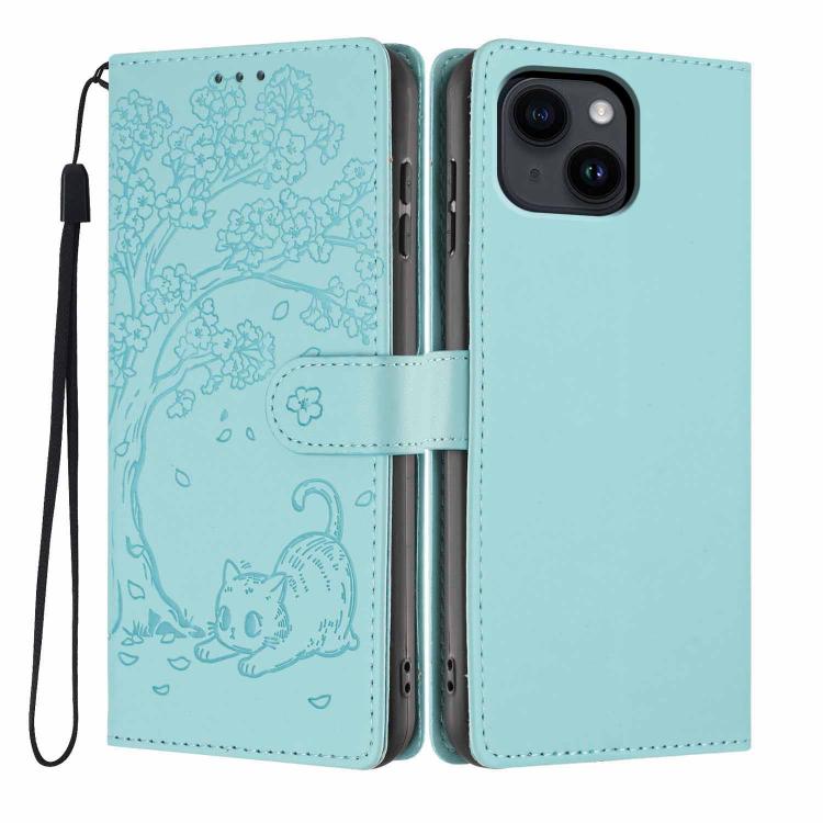 Capa de telefone em pele vegana com relevo de gato na árvore e fecho de aba, para iPhone 15, para iPhone 14 Plus, para iPhone 14, para iPhone 14 Pro, para iPhone 14 Pro Max, para iPhone 13 Pro Max