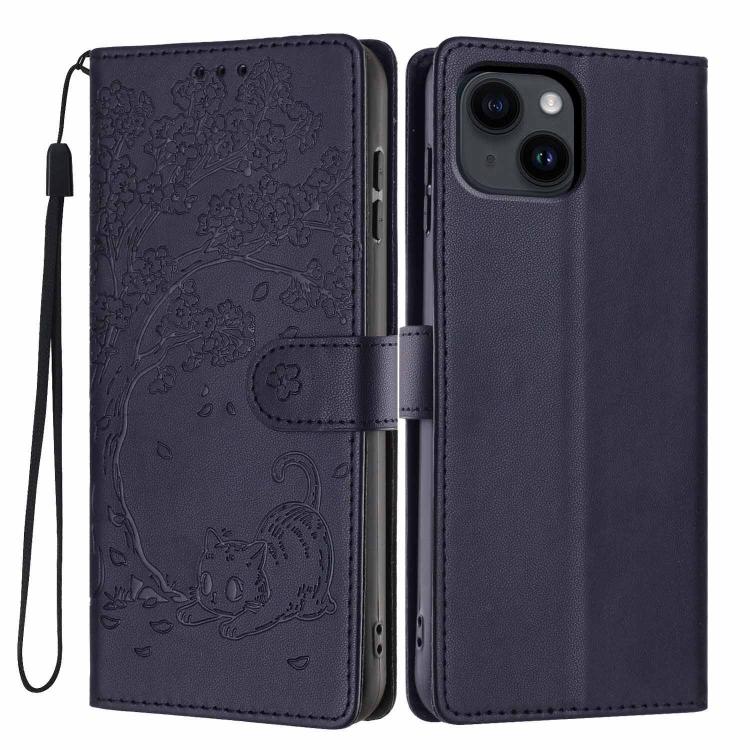 Capa de telefone em pele vegana com relevo de gato na árvore e fecho de aba, para iPhone 15, para iPhone 14 Plus, para iPhone 14, para iPhone 14 Pro, para iPhone 14 Pro Max, para iPhone 13 Pro Max