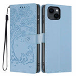 Capa de telefone em pele vegana com relevo de gato na árvore e fecho de aba, para iPhone 15, para iPhone 14 Plus, para iPhone 14, para iPhone 14 Pro, para iPhone 14 Pro Max, para iPhone 13 Pro Max