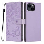 Capa de telefone em pele vegana com relevo de gato na árvore e fecho de aba, para iPhone 15, para iPhone 14 Plus, para iPhone 14, para iPhone 14 Pro, para iPhone 14 Pro Max, para iPhone 13 Pro Max