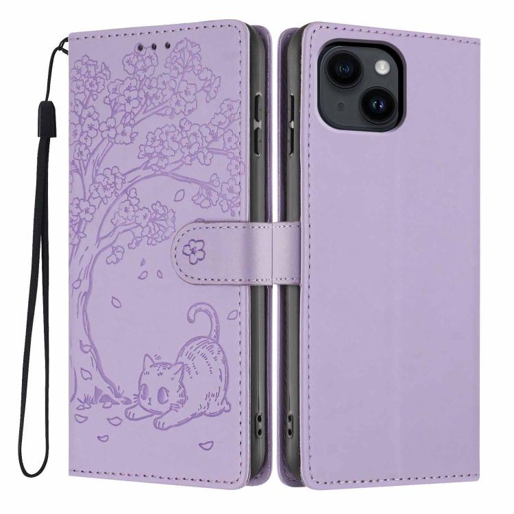 Capa de telefone em pele vegana com relevo de gato na árvore e fecho de aba, para iPhone 15, para iPhone 14 Plus, para iPhone 14, para iPhone 14 Pro, para iPhone 14 Pro Max, para iPhone 13 Pro Max