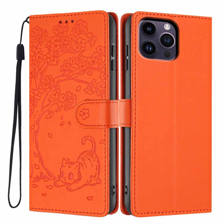 Capa de telefone em pele vegana com relevo de gato na árvore e fecho de aba, para iPhone 15, para iPhone 14 Plus, para iPhone 14, para iPhone 14 Pro, para iPhone 14 Pro Max, para iPhone 13 Pro Max