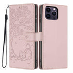 Capa de telefone em pele vegana com relevo de gato na árvore e fecho de aba, para iPhone 15, para iPhone 14 Plus, para iPhone 14, para iPhone 14 Pro, para iPhone 14 Pro Max, para iPhone 13 Pro Max
