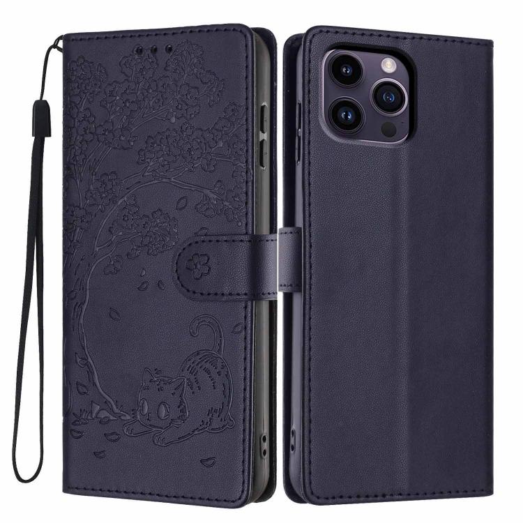 Capa de telefone em pele vegana com relevo de gato na árvore e fecho de aba, para iPhone 15, para iPhone 14 Plus, para iPhone 14, para iPhone 14 Pro, para iPhone 14 Pro Max, para iPhone 13 Pro Max