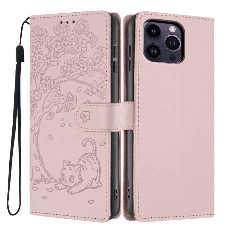 Capa de telefone em pele vegana com relevo de gato na árvore e fecho de aba, para iPhone 15, para iPhone 14 Plus, para iPhone 14, para iPhone 14 Pro, para iPhone 14 Pro Max, para iPhone 13 Pro Max
