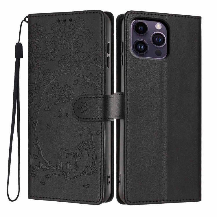 Capa de telefone em pele vegana com relevo de gato na árvore e fecho de aba, para iPhone 15, para iPhone 14 Plus, para iPhone 14, para iPhone 14 Pro, para iPhone 14 Pro Max, para iPhone 13 Pro Max