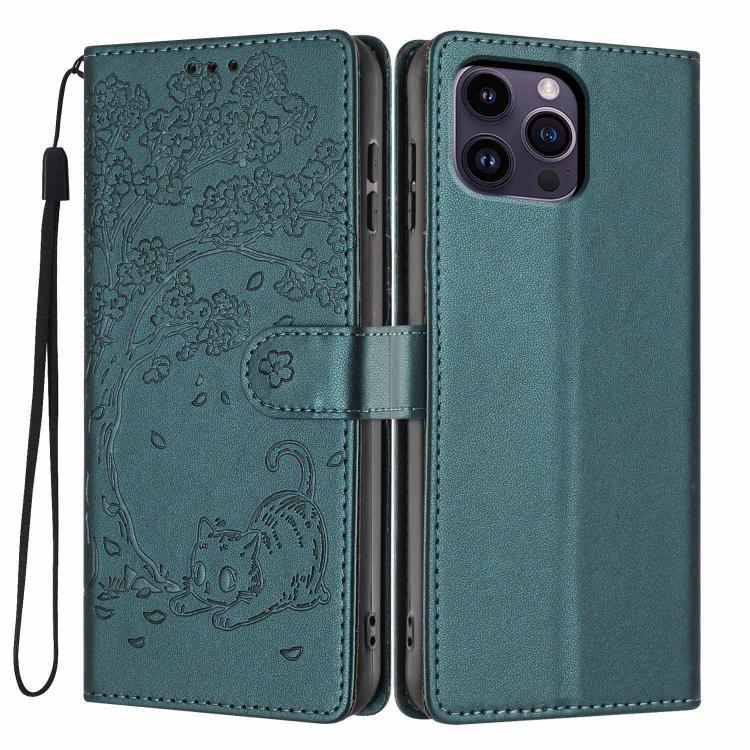 Capa de telefone em pele vegana com relevo de gato na árvore e fecho de aba, para iPhone 15, para iPhone 14 Plus, para iPhone 14, para iPhone 14 Pro, para iPhone 14 Pro Max, para iPhone 13 Pro Max