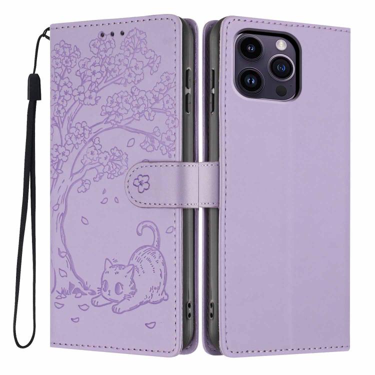 Capa de telefone em pele vegana com relevo de gato na árvore e fecho de aba, para iPhone 15, para iPhone 14 Plus, para iPhone 14, para iPhone 14 Pro, para iPhone 14 Pro Max, para iPhone 13 Pro Max