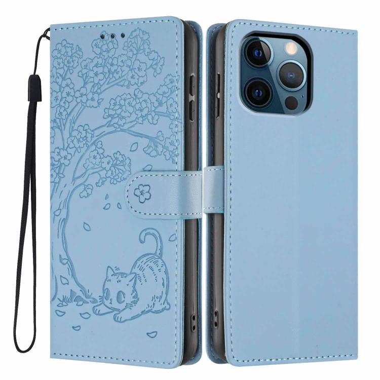 Tree Cat Embossed Flip Vegan Leather Phone Case, For iPhone 13 Pro, For iPhone 13, For iPhone 12 Pro Max, For iPhone 12 / 12 Pro, For iPhone 11 Pro Max, For iPhone 11