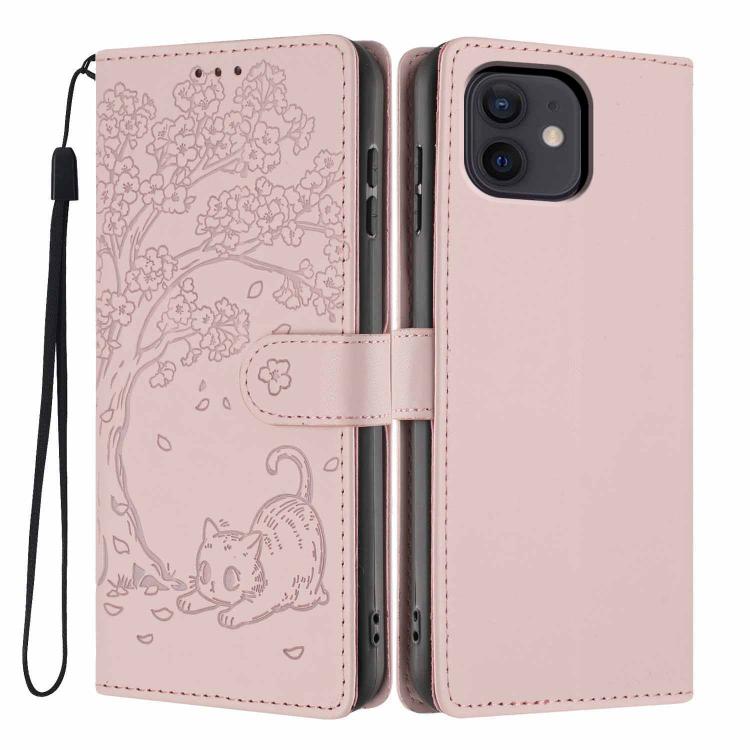 Tree Cat Embossed Flip Vegan Leather Phone Case, For iPhone 13 Pro, For iPhone 13, For iPhone 12 Pro Max, For iPhone 12 / 12 Pro, For iPhone 11 Pro Max, For iPhone 11