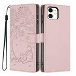 Capa de telefone em pele vegana com relevo de gato na árvore e fecho de aba, para iPhone 11 Pro