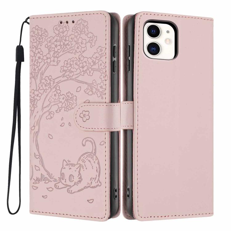 Capa de telefone em pele vegana com relevo de gato na árvore e fecho de aba, para iPhone 11 Pro