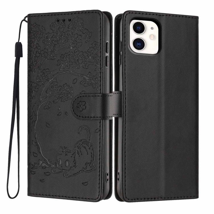Capa de telefone em pele vegana com relevo de gato na árvore e fecho de aba, para iPhone 11 Pro