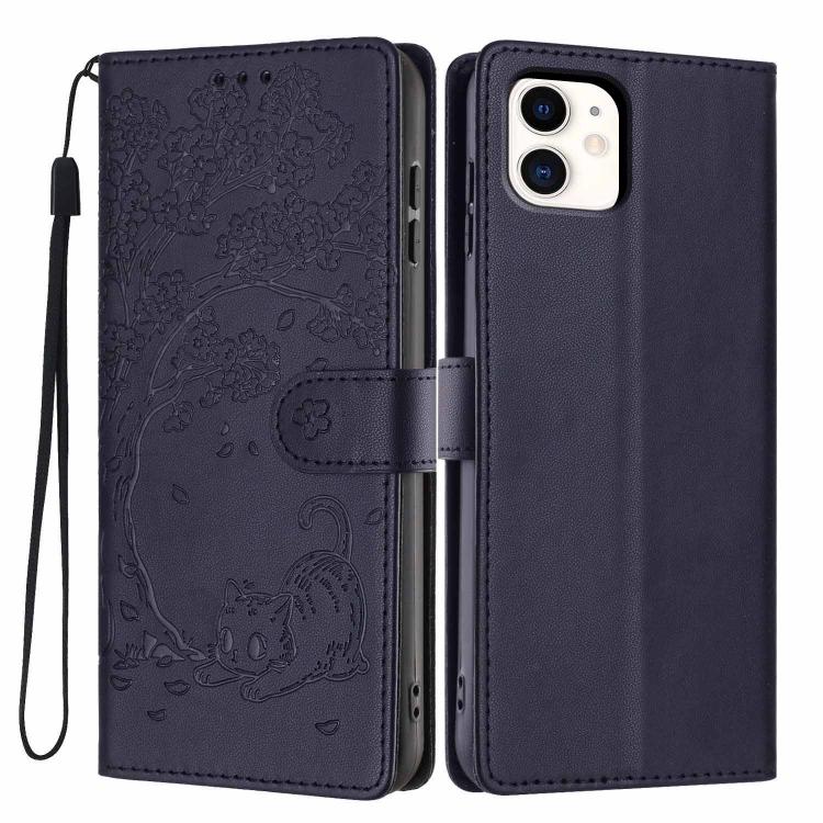 Capa de telefone em pele vegana com relevo de gato na árvore e fecho de aba, para iPhone 11 Pro