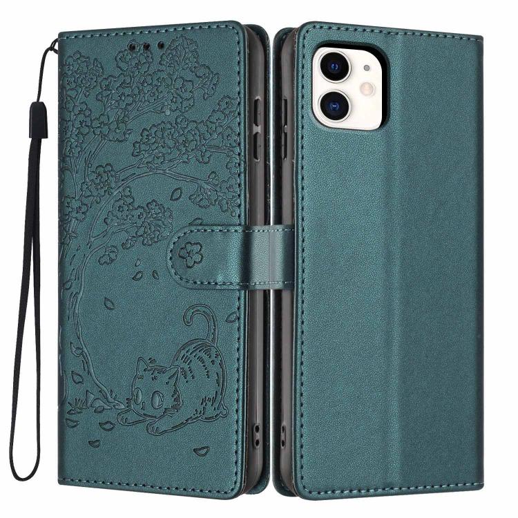 Capa de telefone em pele vegana com relevo de gato na árvore e fecho de aba, para iPhone 11 Pro