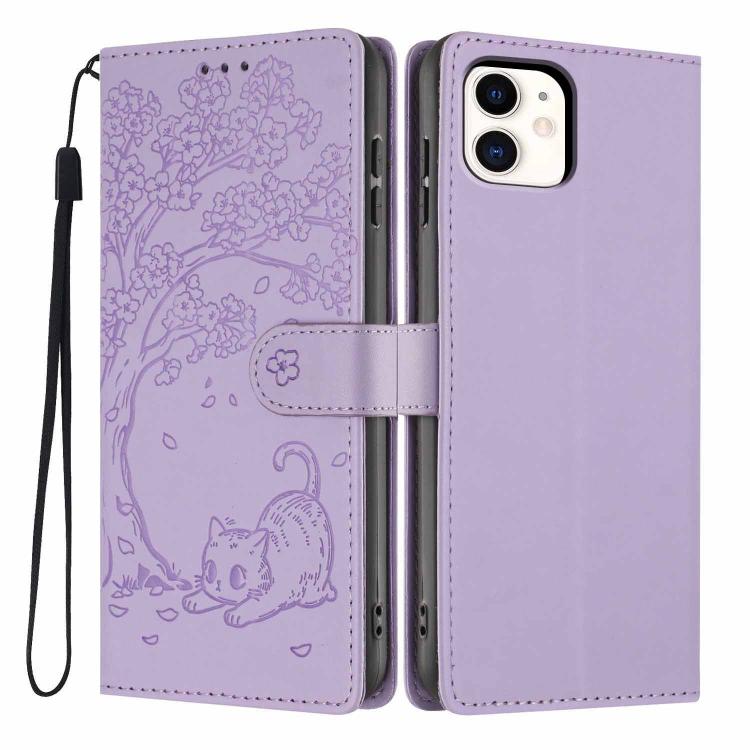 Capa de telefone em pele vegana com relevo de gato na árvore e fecho de aba, para iPhone 11 Pro