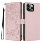 Capa de telefone em pele vegana com relevo de gato na árvore e fecho de aba, para iPhone 11 Pro