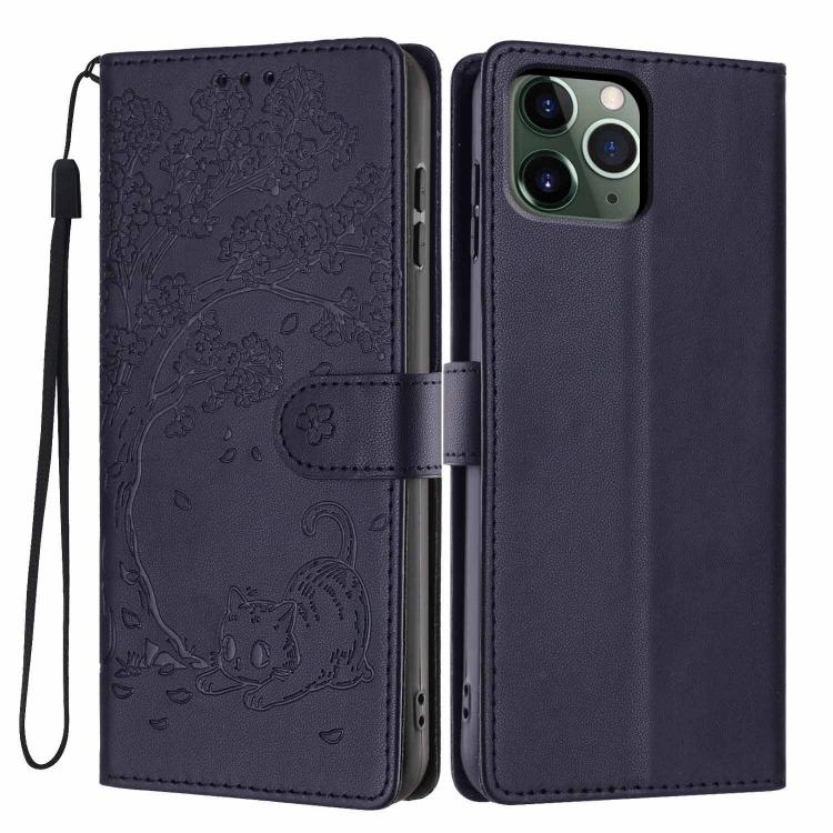 Capa de telefone em pele vegana com relevo de gato na árvore e fecho de aba, para iPhone 11 Pro