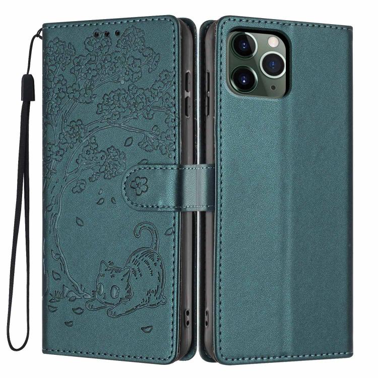 Capa de telefone em pele vegana com relevo de gato na árvore e fecho de aba, para iPhone 11 Pro