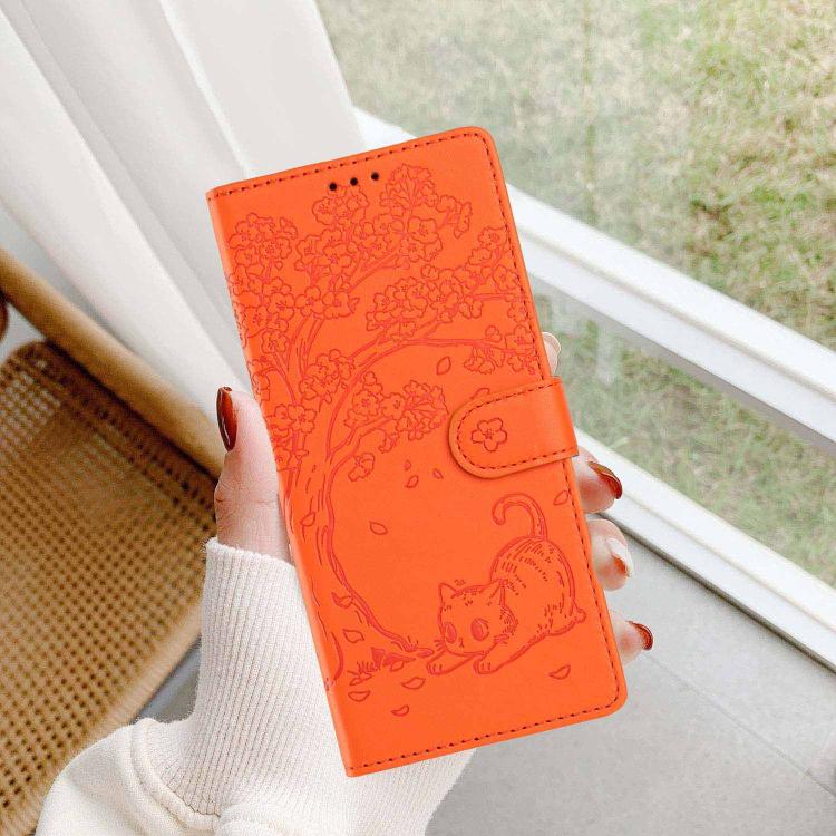 Capa de telemóvel em pele vegana com relevo de gato na árvore e fecho de aba, Para iPhone 17e / 16e, Para iPhone 17 Pro Max, Para iPhone 17 Pro, Para iPhone 17, Para iPhone Air, Para iPhone 16 Pro Max