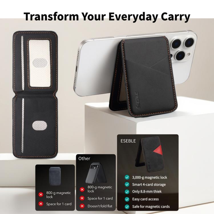ESEBLE S2 Suporte para Cartões de Telemóvel Magnético com Textura de Couro Sintético RFID